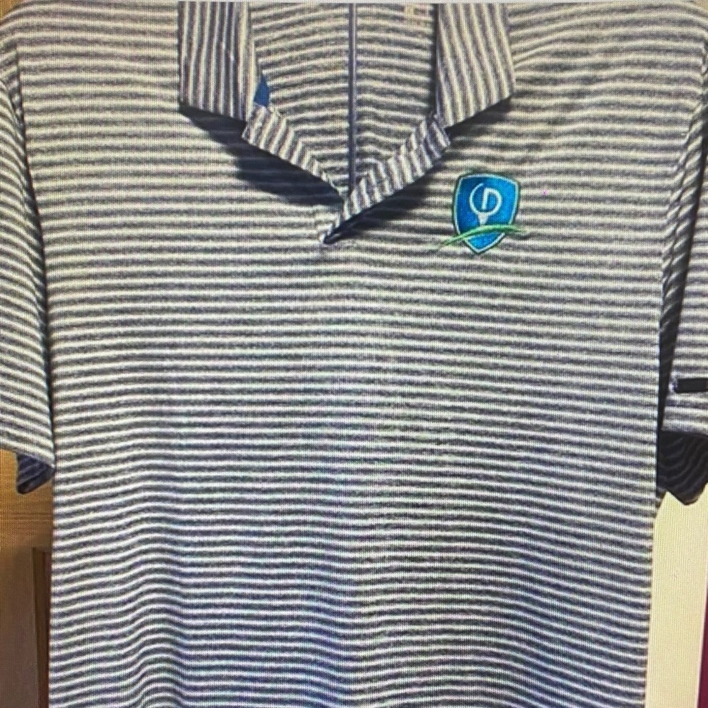 Nike Striped Polo Shirt with Blue Logo
